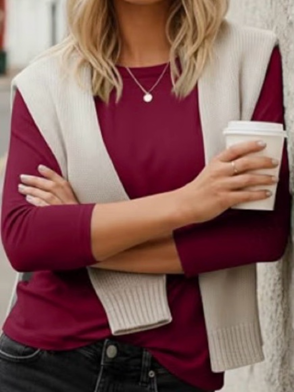 NWT Women’s 3/4 Sleeve Crewneck Tee in Berry Red! Large! NEW!
